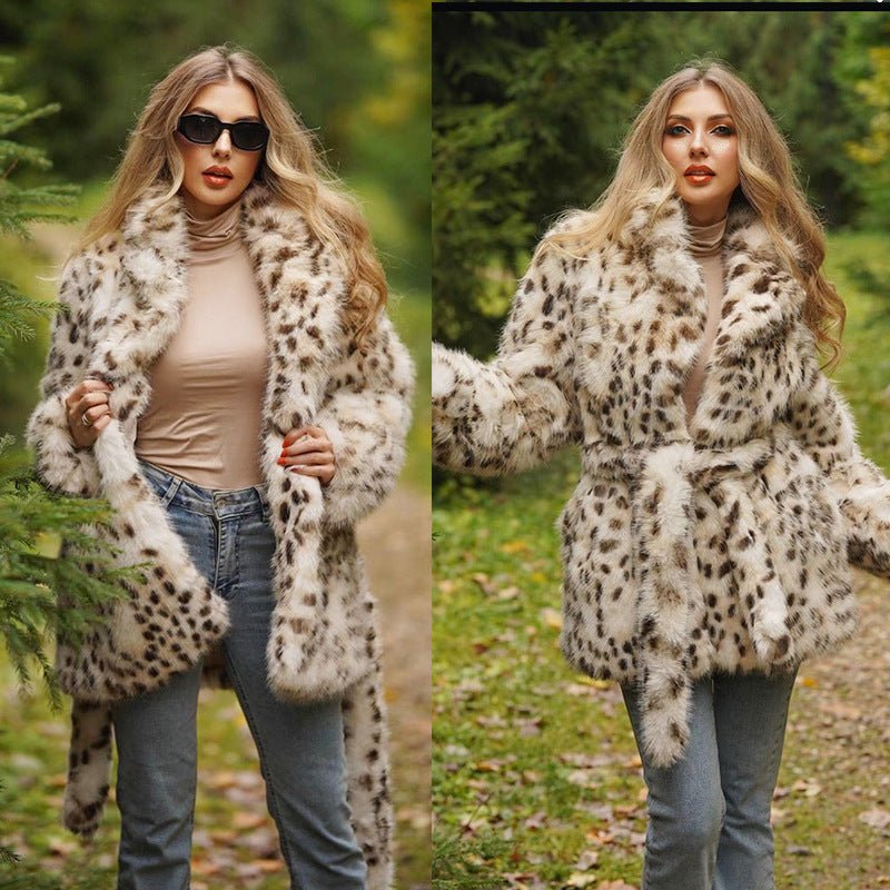 The Leopard Sovereign | Imitation Fur Belted Suit Collar Coat FD - Image 3