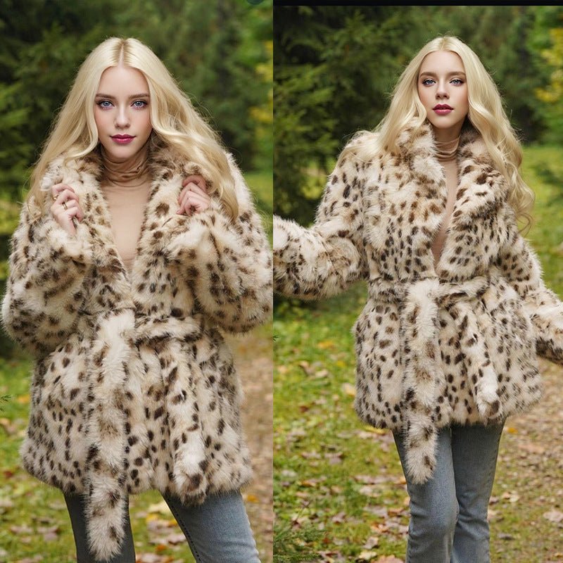 The Leopard Sovereign | Imitation Fur Belted Suit Collar Coat FD - Image 4
