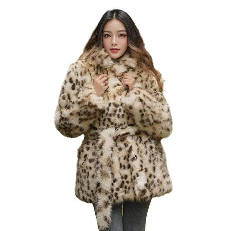 The Leopard Sovereign | Imitation Fur Belted Suit Collar Coat FD - Image 5