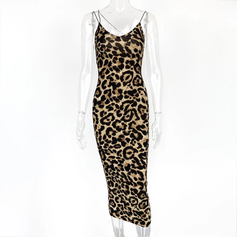 The Leopard Temptation | Women's Backless Leopard Print Suspender Maxi Dress - Image 6