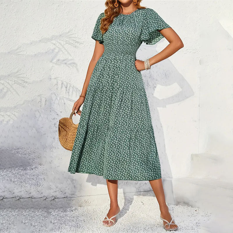 The Lotus Bloom | Floral Crew Neck Ruffle-Sleeve Cake Maxi Dress - Image 10