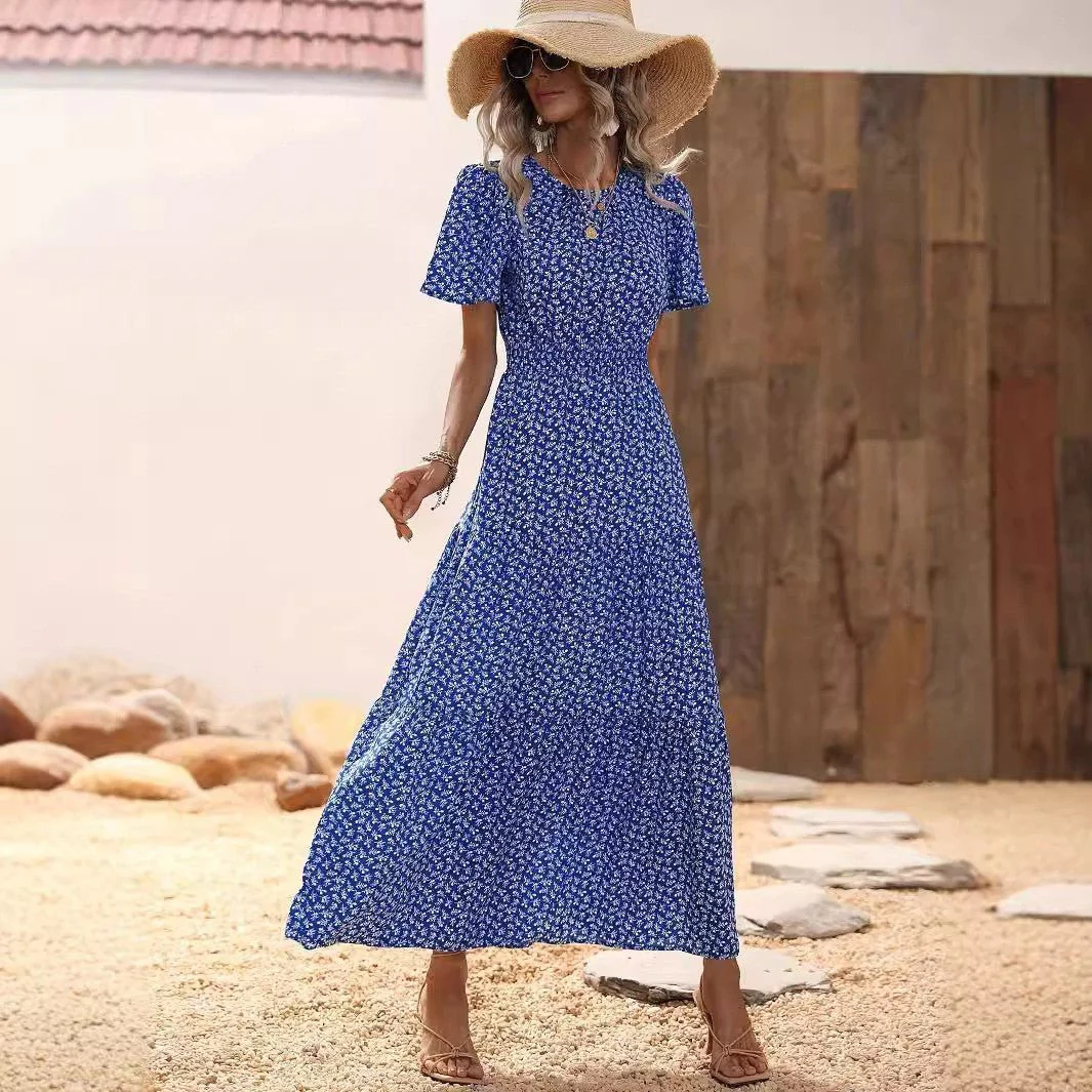 The Lotus Bloom | Floral Crew Neck Ruffle-Sleeve Cake Maxi Dress - Image 14