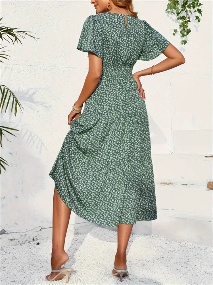 The Lotus Bloom | Floral Crew Neck Ruffle-Sleeve Cake Maxi Dress - Image 5