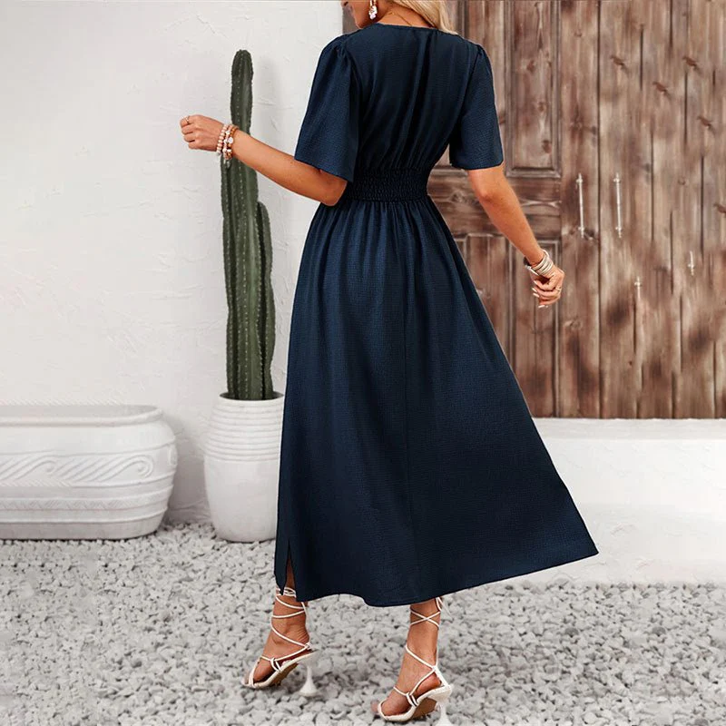 The Lotus Whisper | Solid Color Lotus-Leaf Sleeve Slit Maxi Dress - Image 12