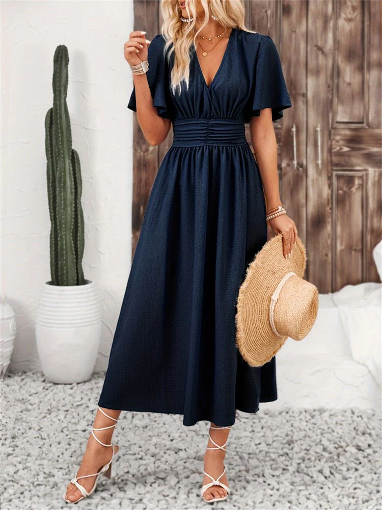 The Lotus Whisper | Solid Color Lotus-Leaf Sleeve Slit Maxi Dress - Image 5