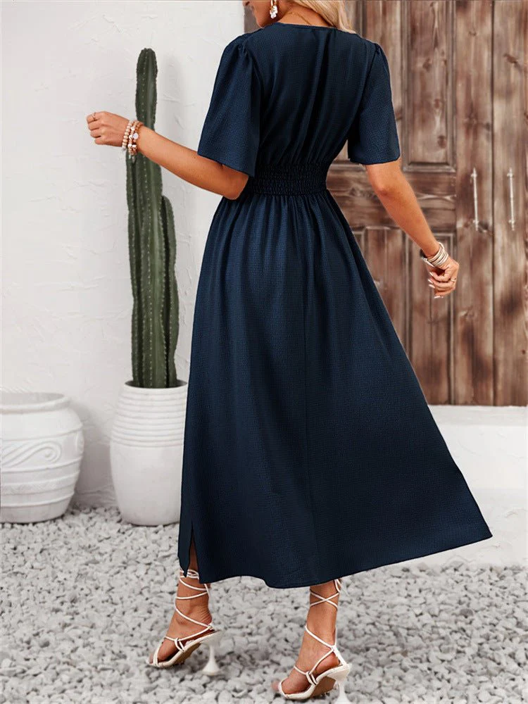 The Lotus Whisper | Solid Color Lotus-Leaf Sleeve Slit Maxi Dress - Image 8