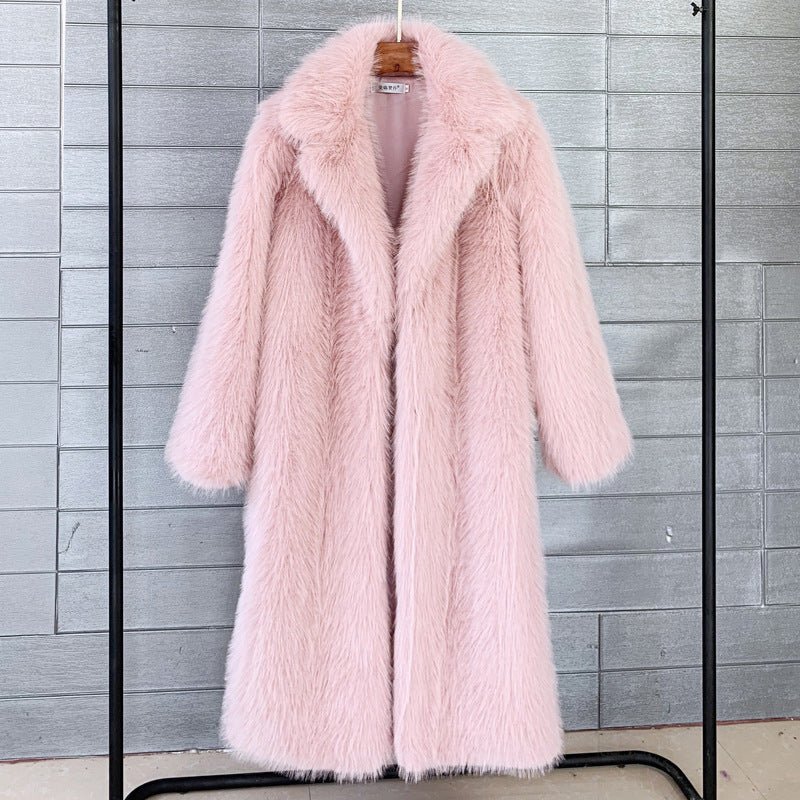 The Luxe Fluff | Women's Long Faux Fur Suit Collar Coat