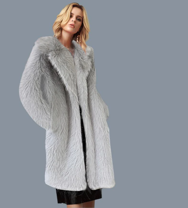 The Luxe Fluff | Women's Long Faux Fur Suit Collar Coat - Image 2
