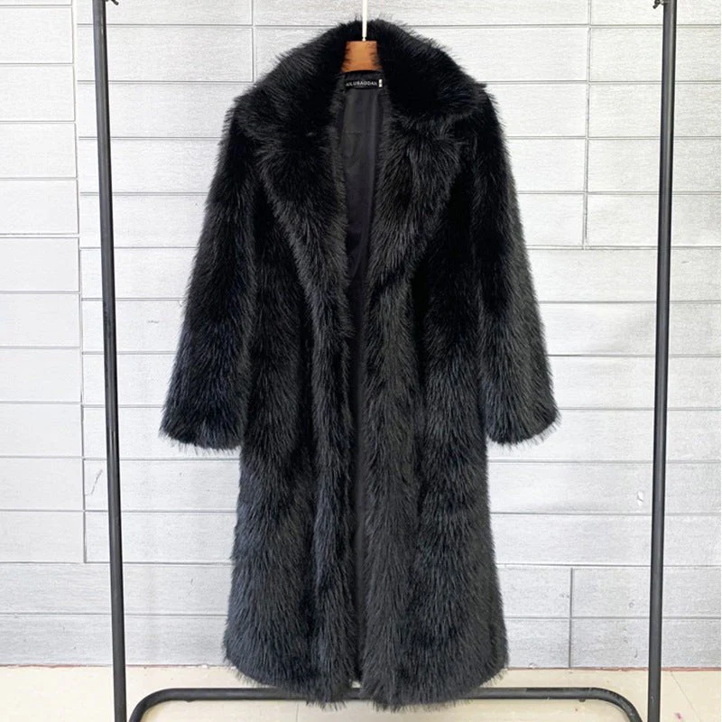 The Luxe Fluff | Women's Long Faux Fur Suit Collar Coat - Image 3