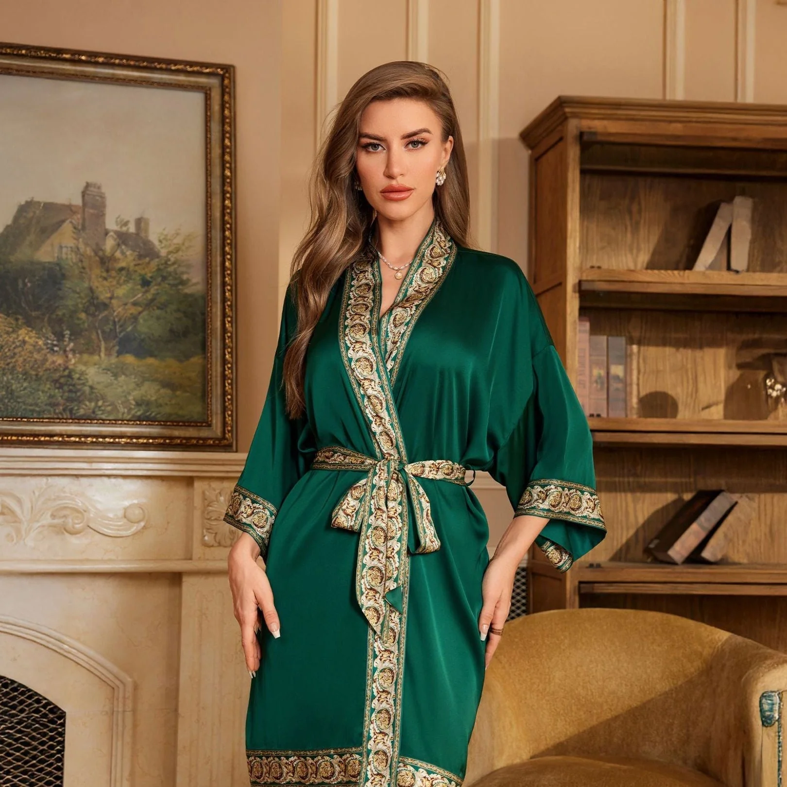 The Luxe Harmony | Women's Satin Chiffon Robe & Suspender Chemise Two-Piece Set - Image 2
