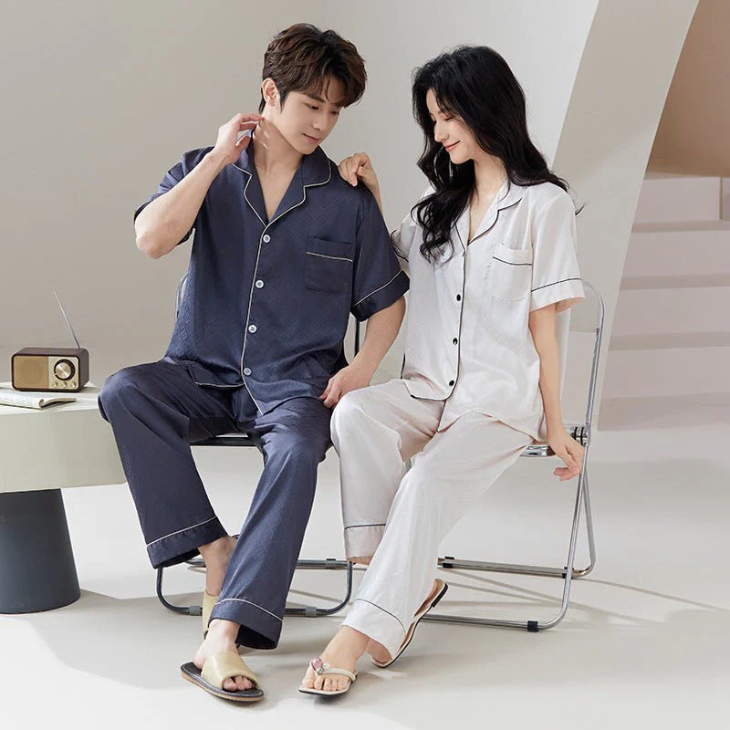 The Luxe Lounge | Solid Color Ice Silk Couple Pajama Set