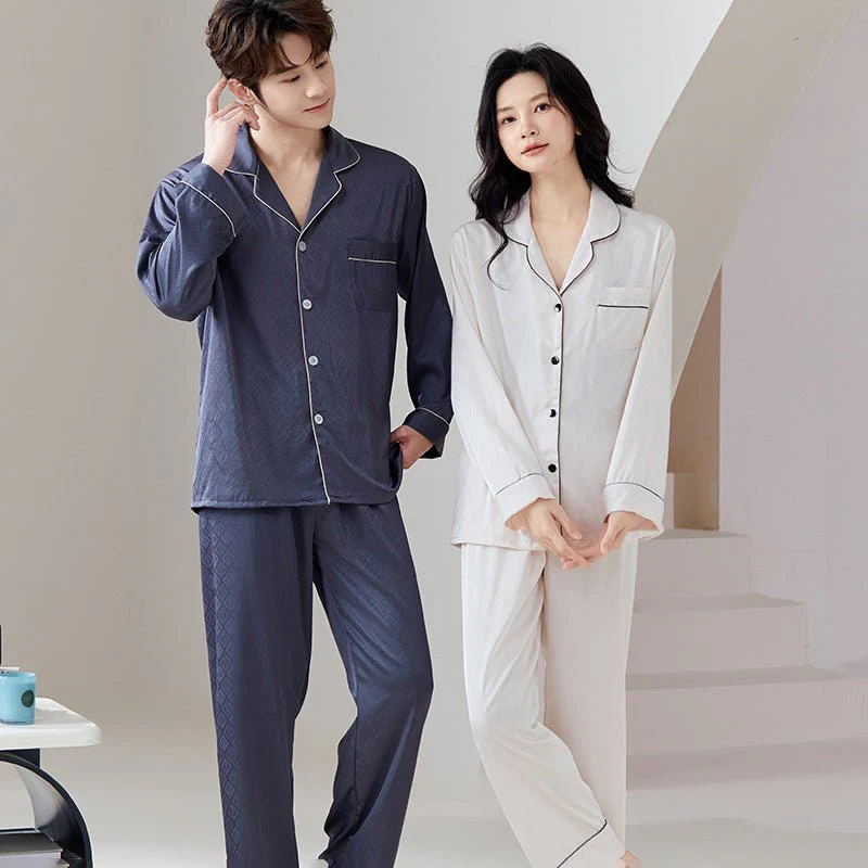 The Luxe Lounge | Solid Color Ice Silk Couple Pajama Set - Image 3