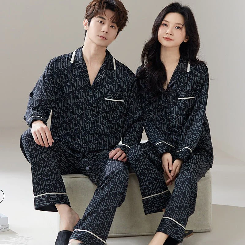 The Luxe Lounge | Solid Color Ice Silk Couple Pajama Set - Image 4