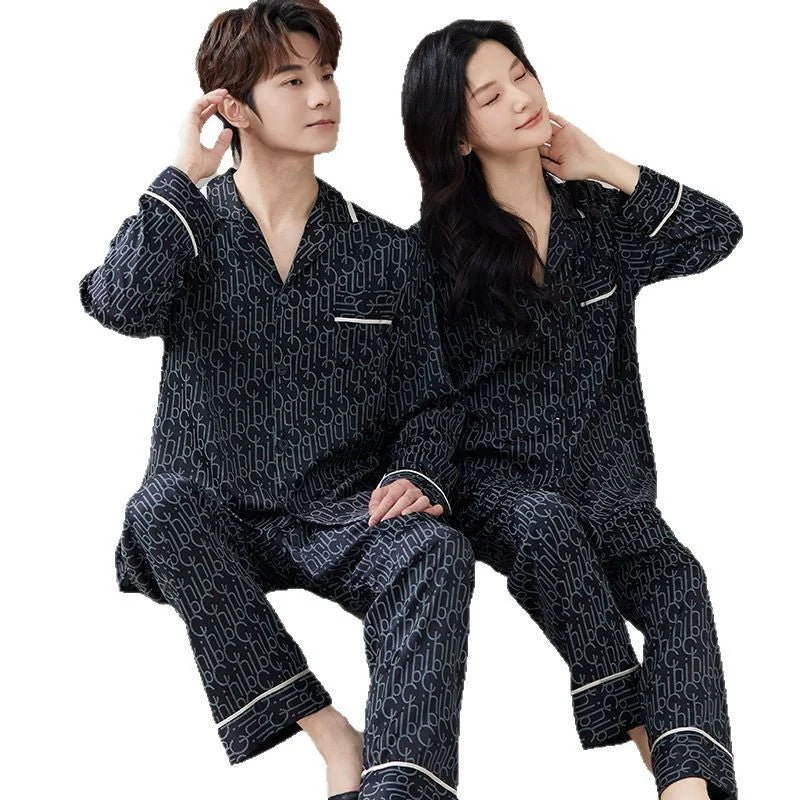 The Luxe Lounge | Solid Color Ice Silk Couple Pajama Set - Image 5