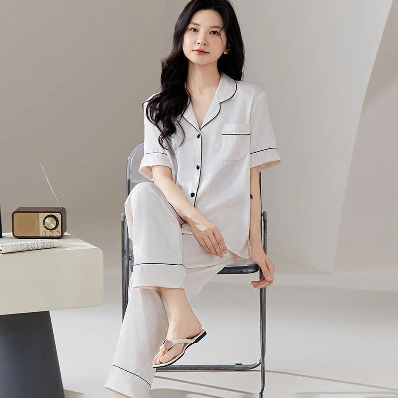 The Luxe Lounge | Solid Color Ice Silk Couple Pajama Set - Image 6