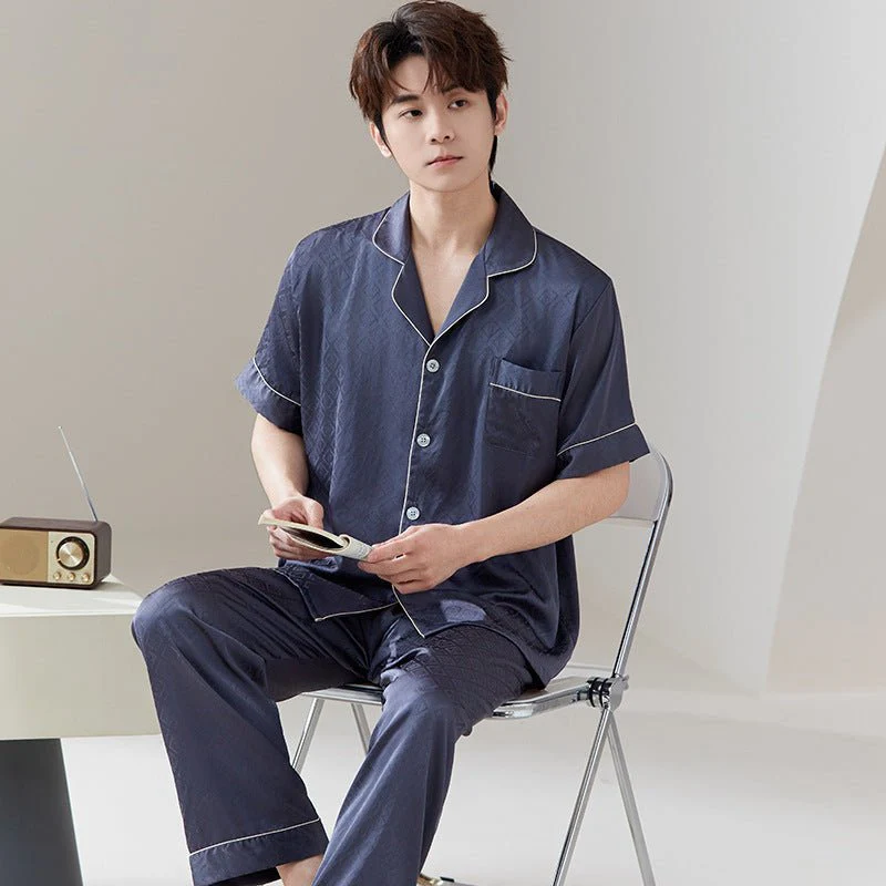 The Luxe Lounge | Solid Color Ice Silk Couple Pajama Set - Image 7