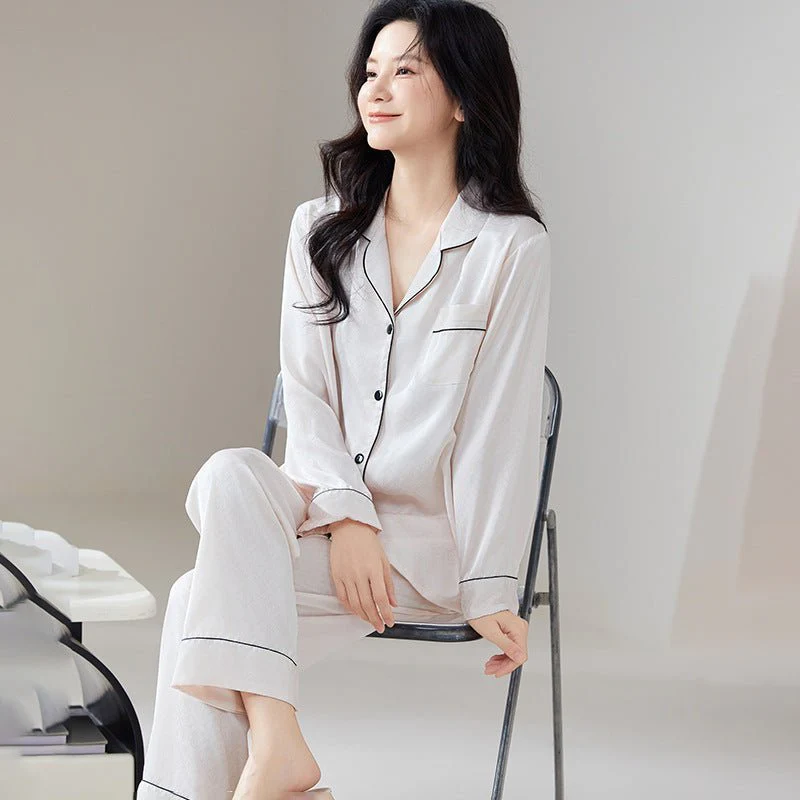 The Luxe Lounge | Solid Color Ice Silk Couple Pajama Set - Image 8