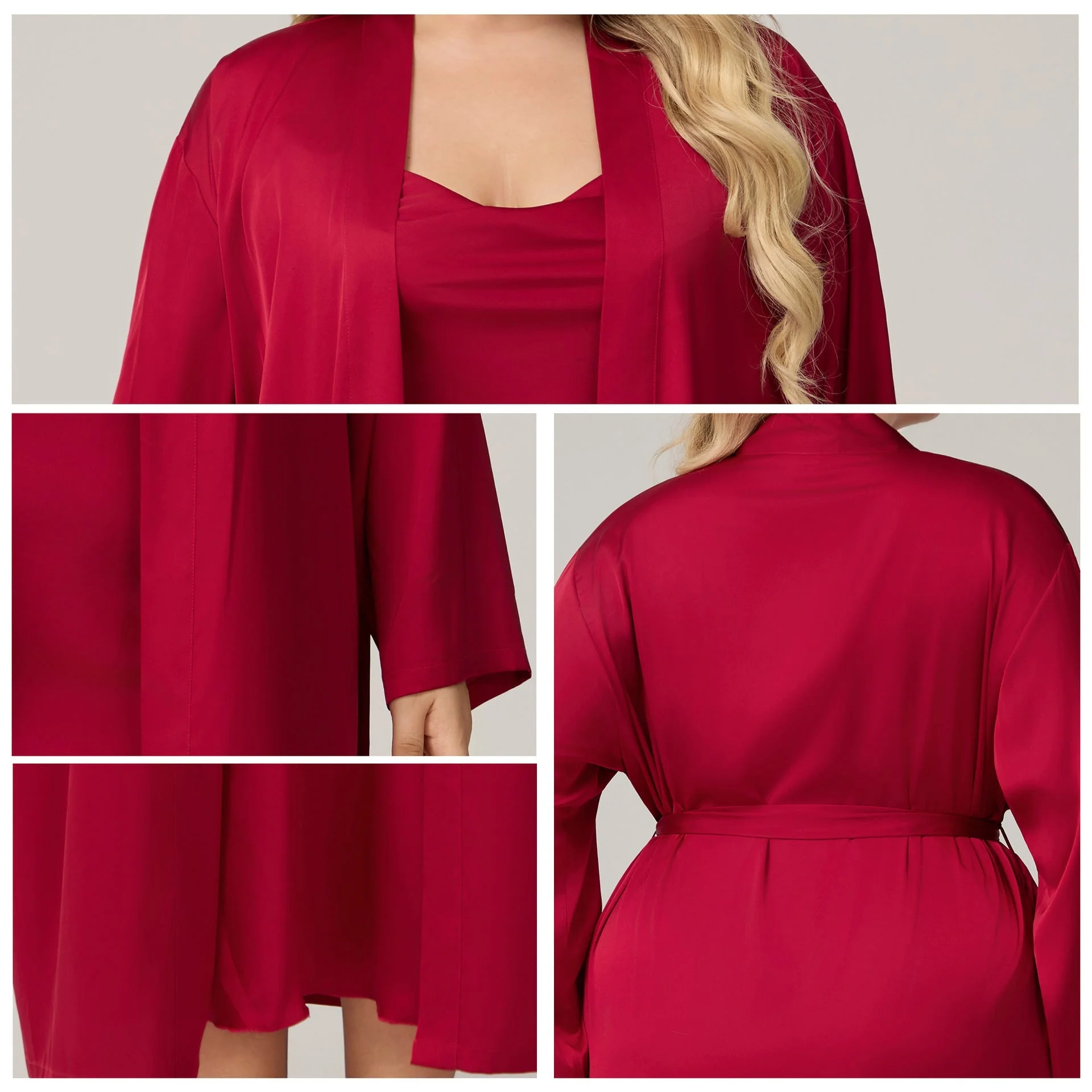 The Luxe Satin | Solid Color Off-Shoulder Long Robe & Slip Dress Set - Image 3