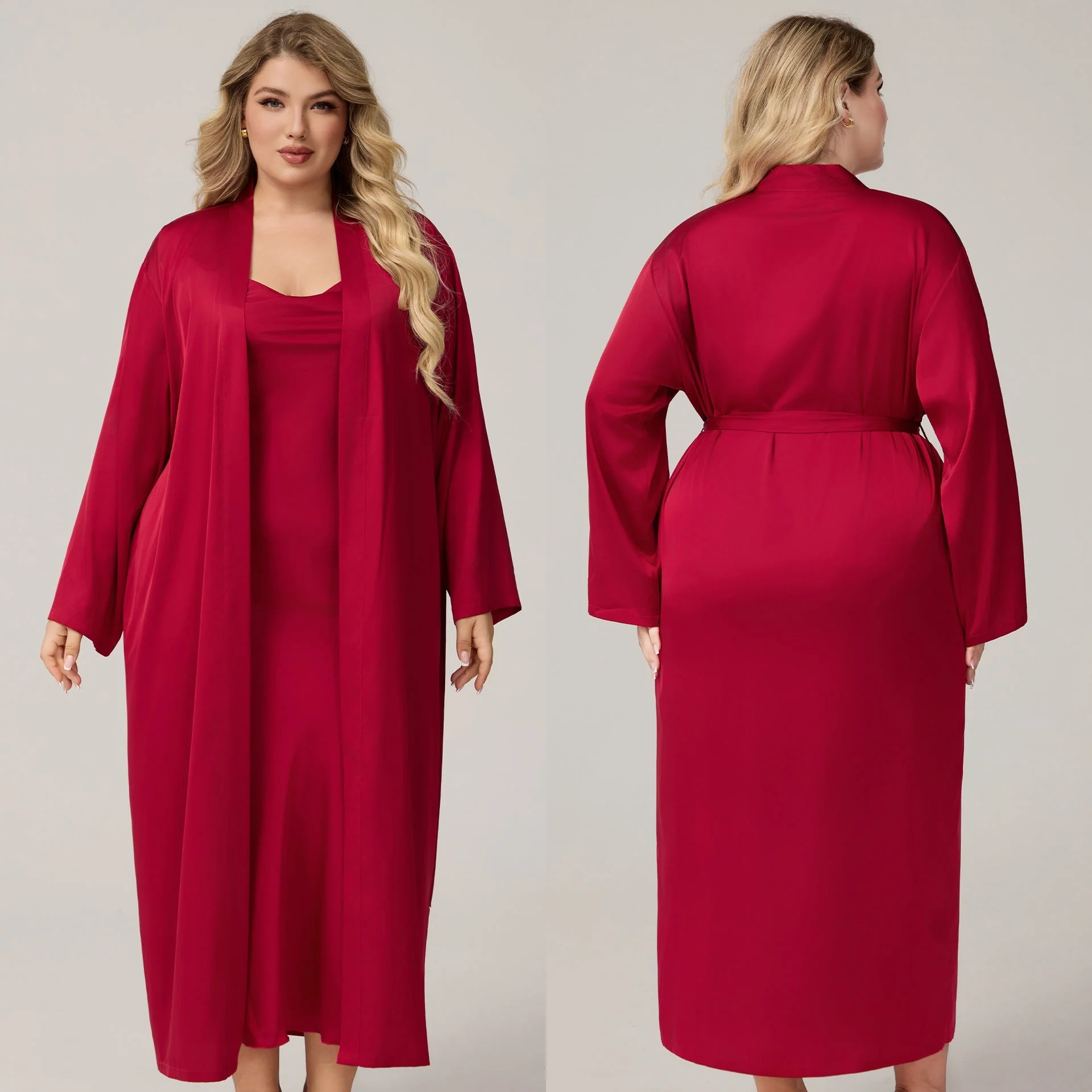 The Luxe Satin | Solid Color Off-Shoulder Long Robe & Slip Dress Set - Image 5