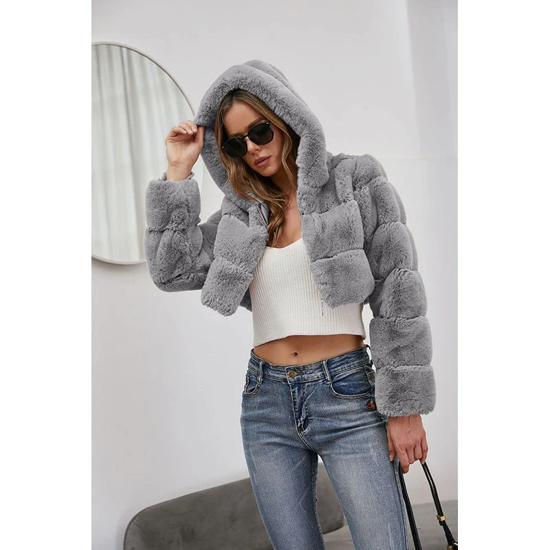 The Luxe Whisper | Women's Short Faux Fur Crop Jacket FD - Image 13