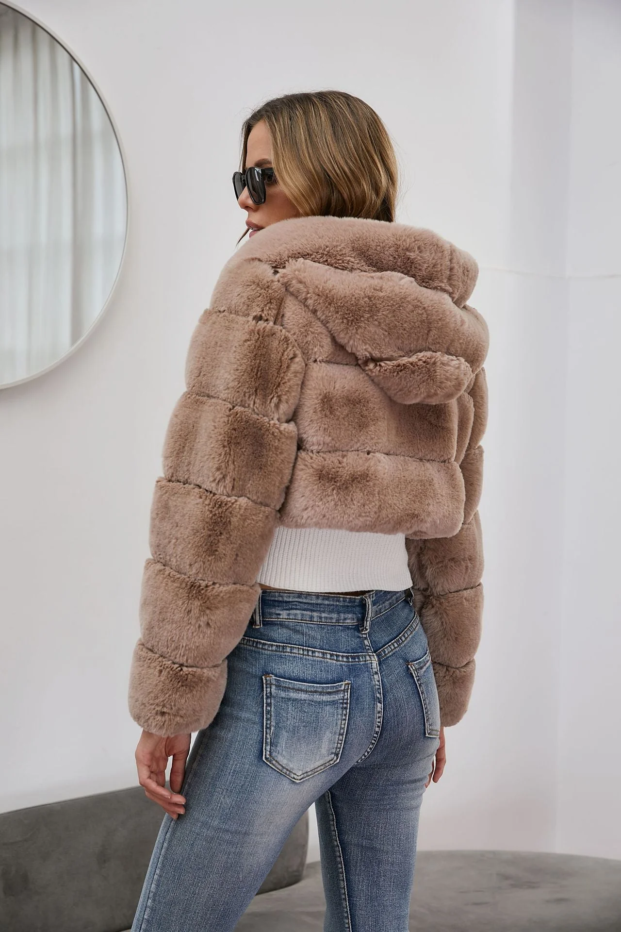 The Luxe Whisper | Women's Short Faux Fur Crop Jacket FD - Image 3