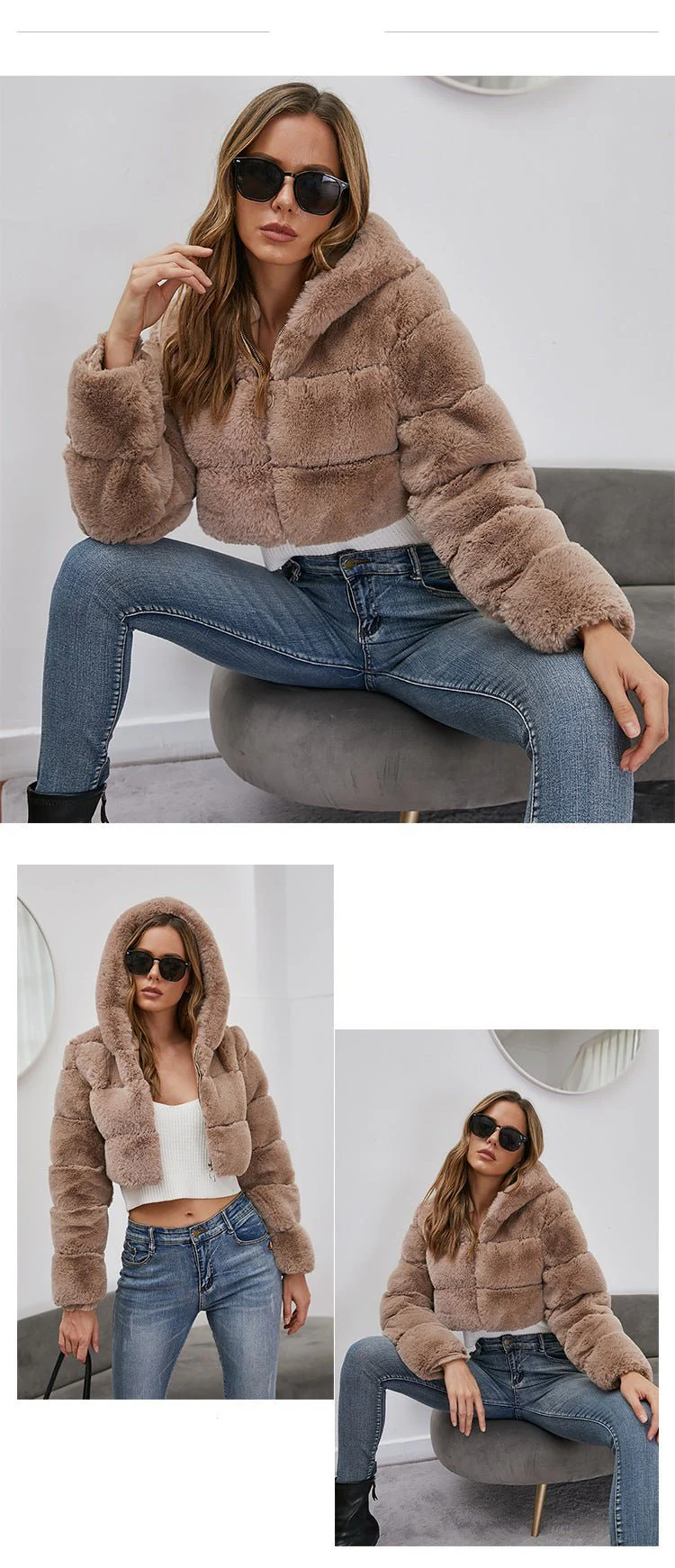 The Luxe Whisper | Women's Short Faux Fur Crop Jacket FD - Image 5