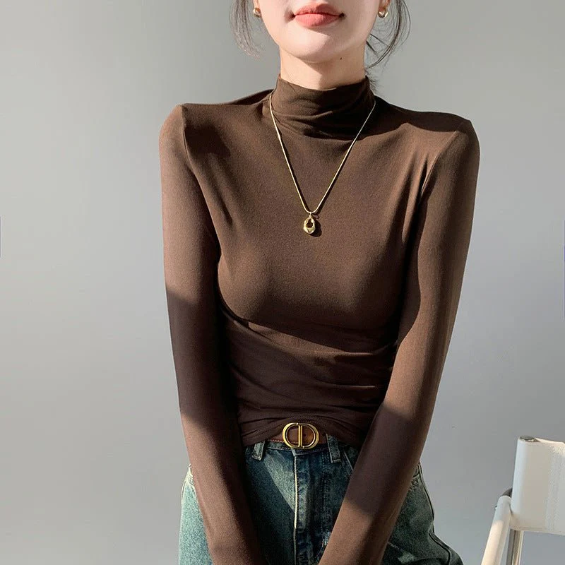 The Masked Elegance | Solid Color Semi-Turtleneck Built-In Mask Knit Top - Image 10