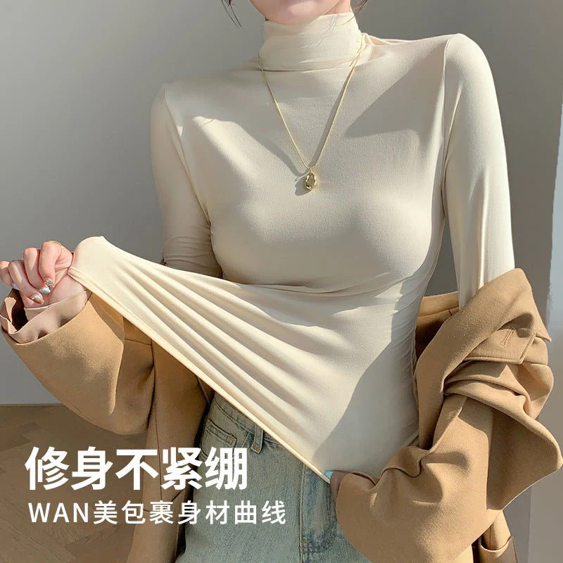 The Masked Elegance | Solid Color Semi-Turtleneck Built-In Mask Knit Top - Image 2