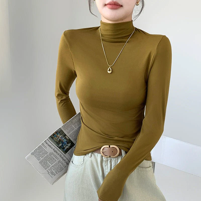 The Masked Elegance | Solid Color Semi-Turtleneck Built-In Mask Knit Top FD - Image 11