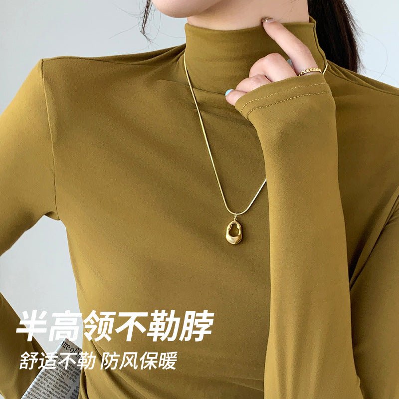 The Masked Elegance | Solid Color Semi-Turtleneck Built-In Mask Knit Top FD - Image 3