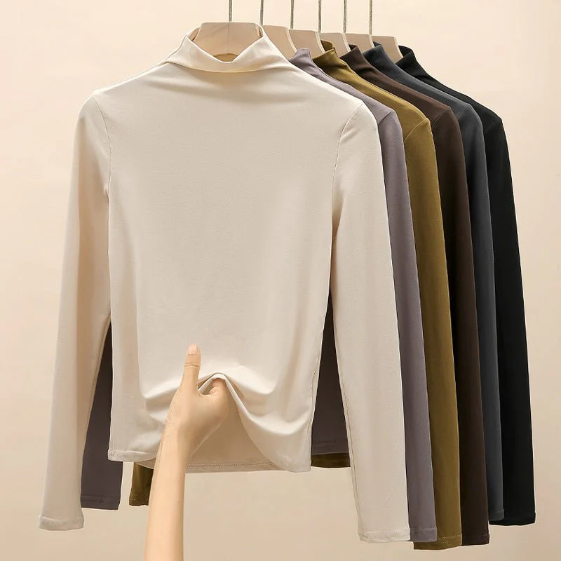 The Masked Elegance | Solid Color Semi-Turtleneck Built-In Mask Knit Top FD - Image 4