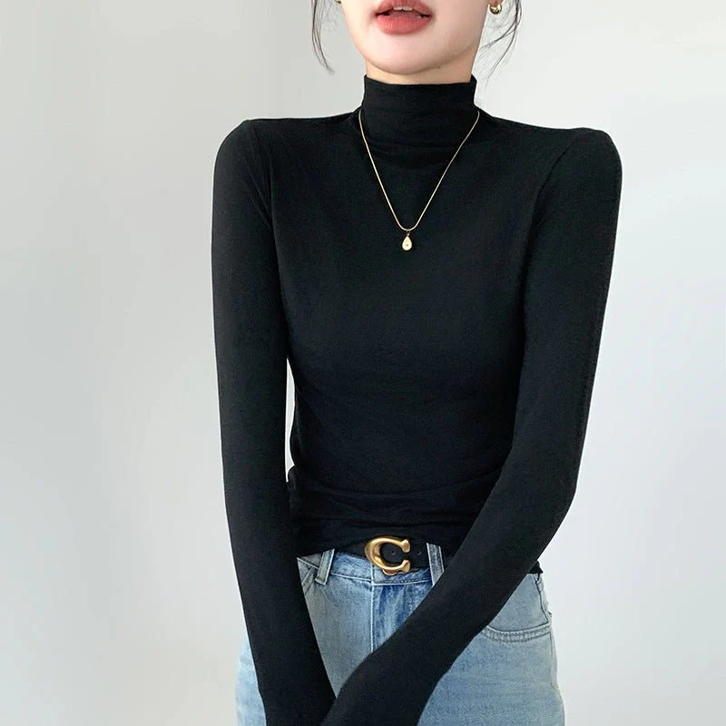 The Masked Elegance | Solid Color Semi-Turtleneck Built-In Mask Knit Top FD - Image 6