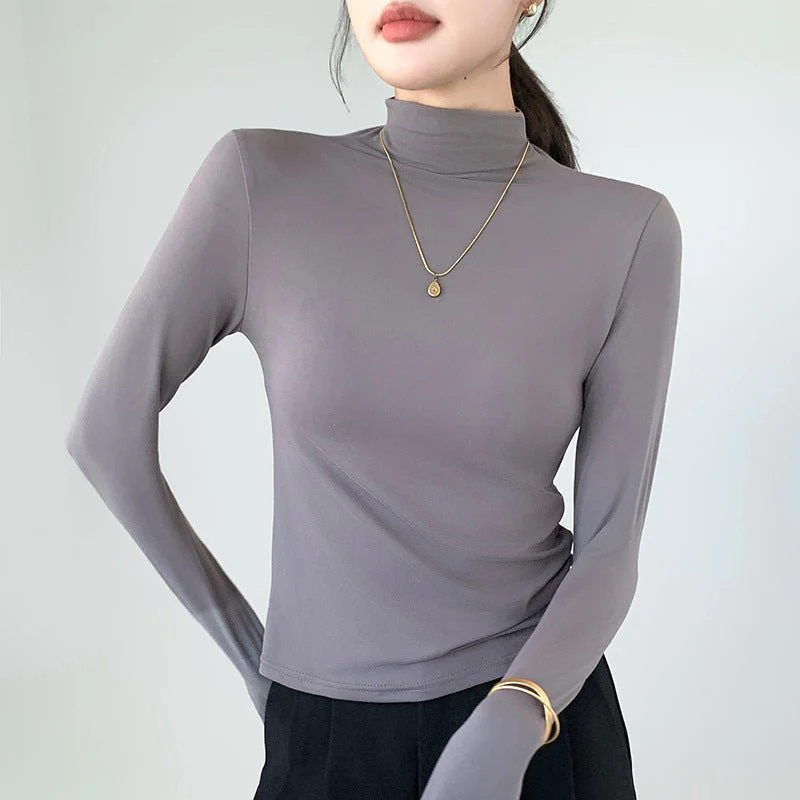 The Masked Elegance | Solid Color Semi-Turtleneck Built-In Mask Knit Top FD - Image 8