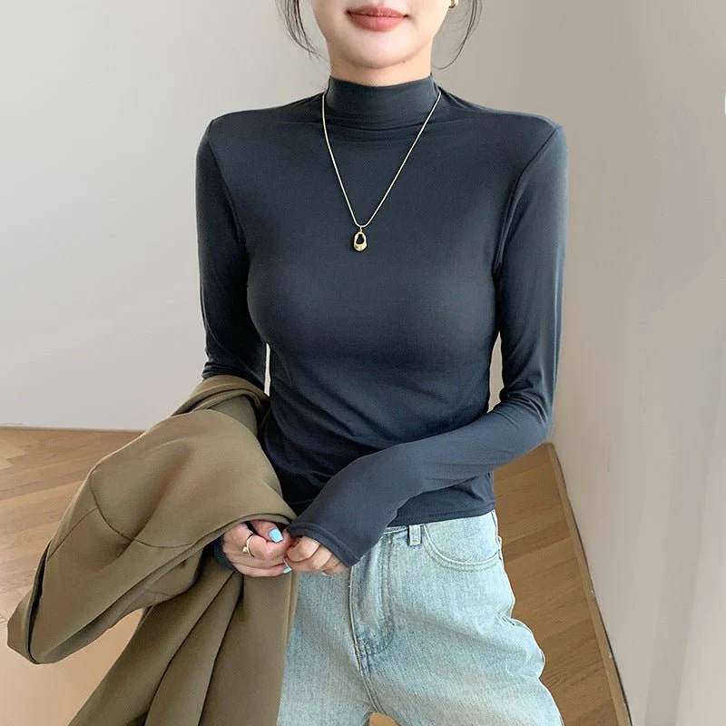 The Masked Elegance | Solid Color Semi-Turtleneck Built-In Mask Knit Top FD - Image 9