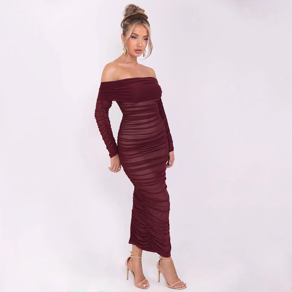 The Mesh Asymmetry | Women's One-Shoulder Mesh Splicing Long-Sleeve Midi Dress FD - Image 15