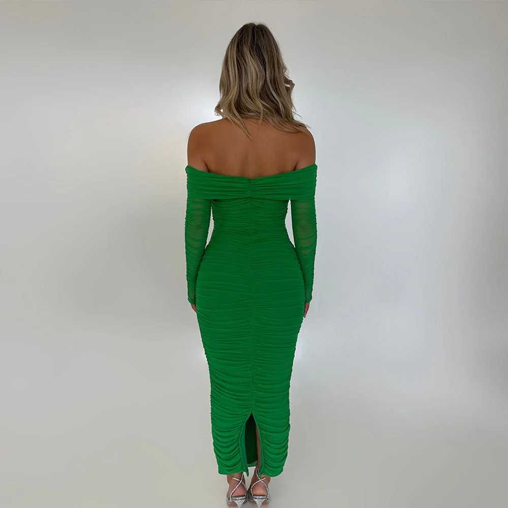 The Mesh Asymmetry | Women's One-Shoulder Mesh Splicing Long-Sleeve Midi Dress FD - Image 26