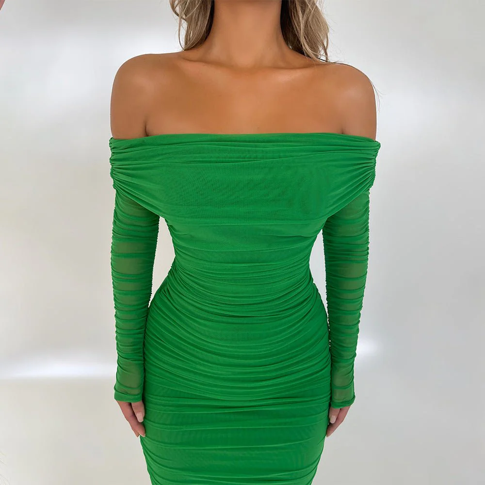 The Mesh Asymmetry | Women's One-Shoulder Mesh Splicing Long-Sleeve Midi Dress FD - Image 27