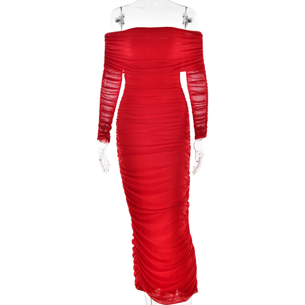 The Mesh Asymmetry | Women's One-Shoulder Mesh Splicing Long-Sleeve Midi Dress FD - Image 48