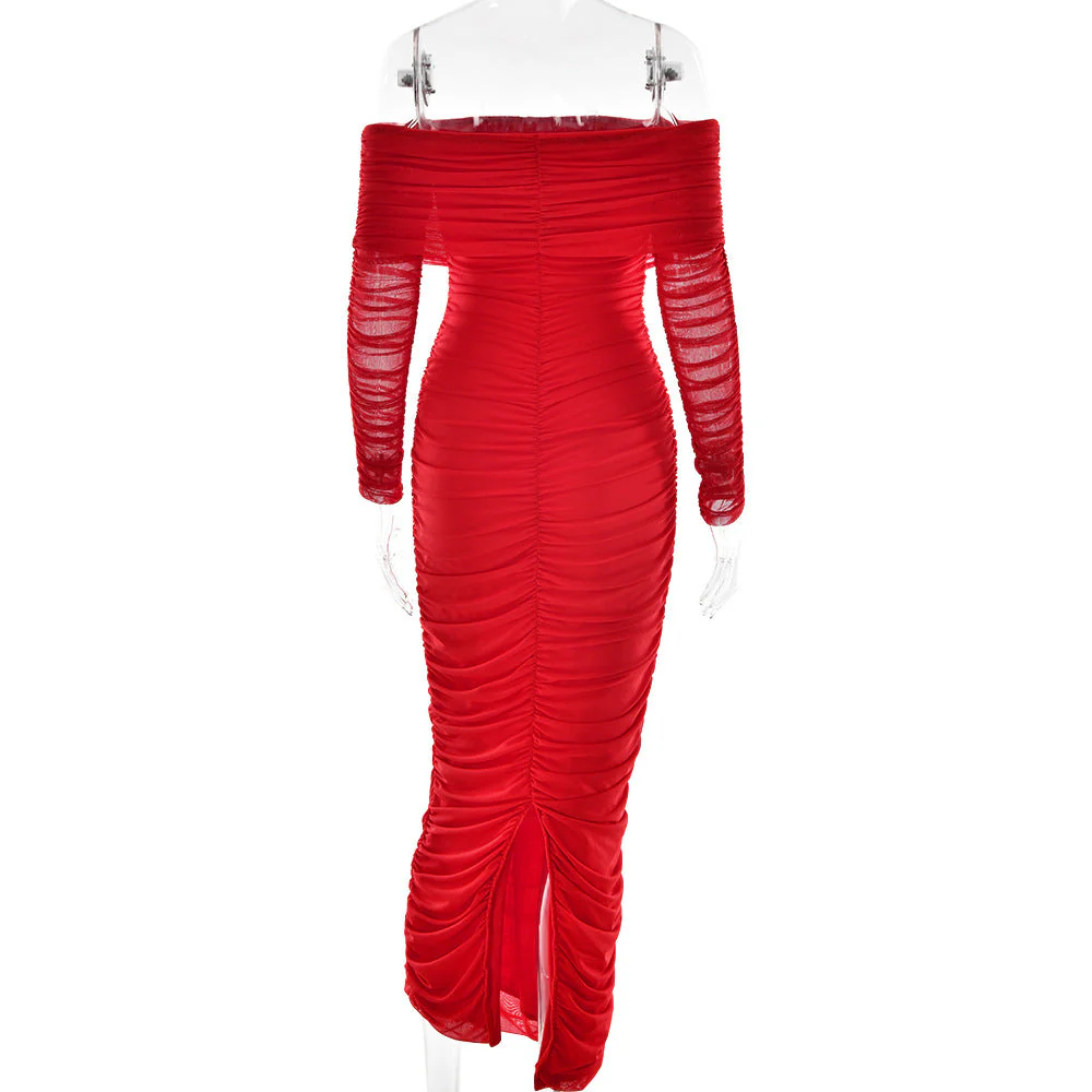 The Mesh Asymmetry | Women's One-Shoulder Mesh Splicing Long-Sleeve Midi Dress FD - Image 51