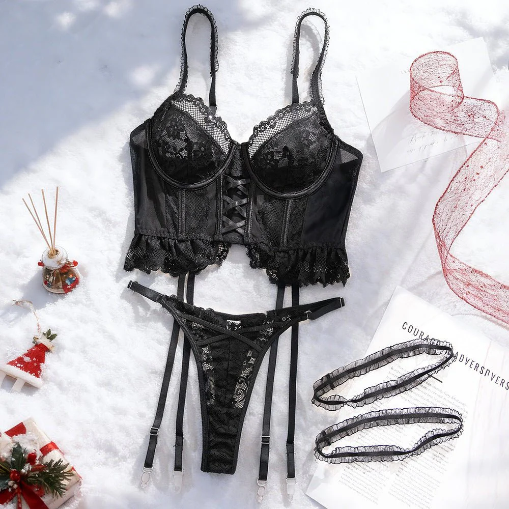 The Midnight Aura | High-Waist Sheer Lace & Mesh 2-Piece Set - Image 6