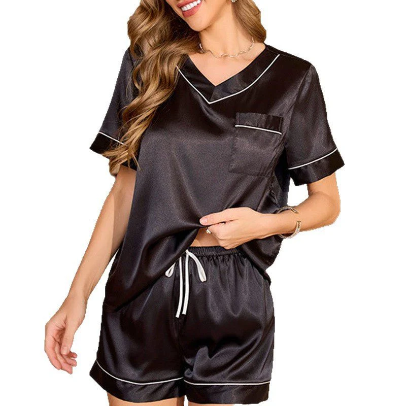 The Midnight Cool | Women's Ice Silk Short-Sleeve Shorts Pajama Set - Image 5