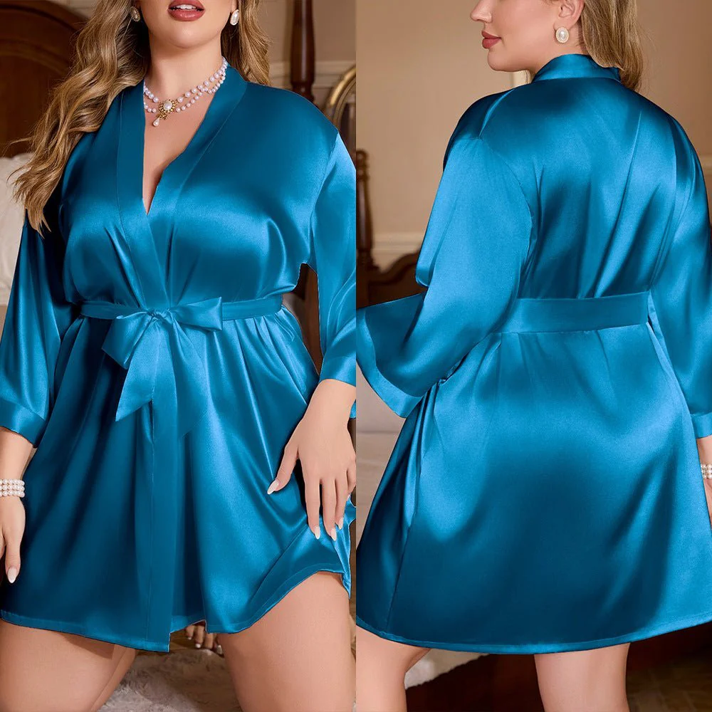 The Midnight Elegance | Women's Plus-Size Ice Silk V-Neck Long Nightdress - Image 2