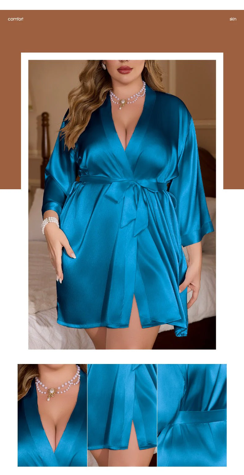 The Midnight Elegance | Women's Plus-Size Ice Silk V-Neck Long Nightdress - Image 4