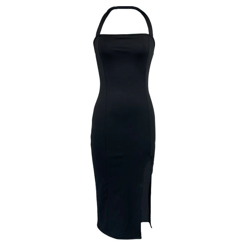 The Midnight Halter | Women's Backless Halter Neck Bodycon Midi Dress - Image 6