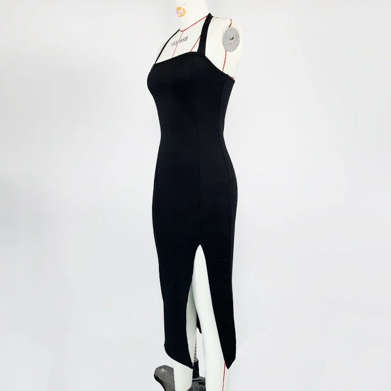The Midnight Halter | Women's Backless Halter Neck Bodycon Midi Dress - Image 9