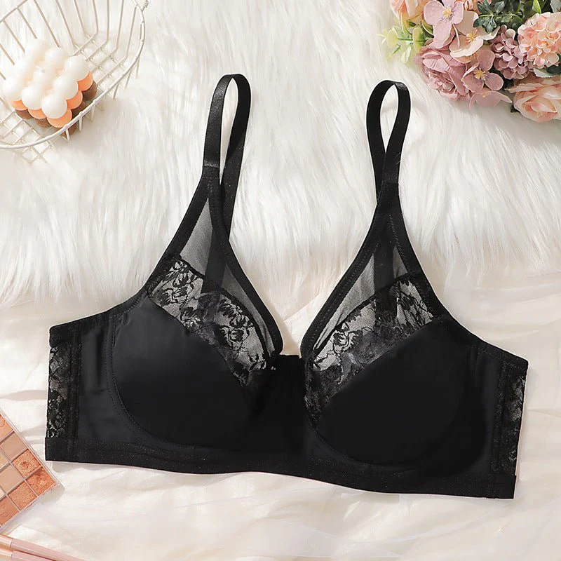 The Midnight Lace | Plus Size Black Lace Splicing Underwire Bra - Image 3
