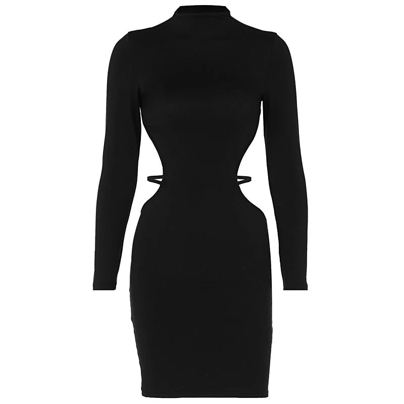 The Midnight Seduction | Solid Color Backless Long-Sleeve Bodycon Mini Dress - Image 2