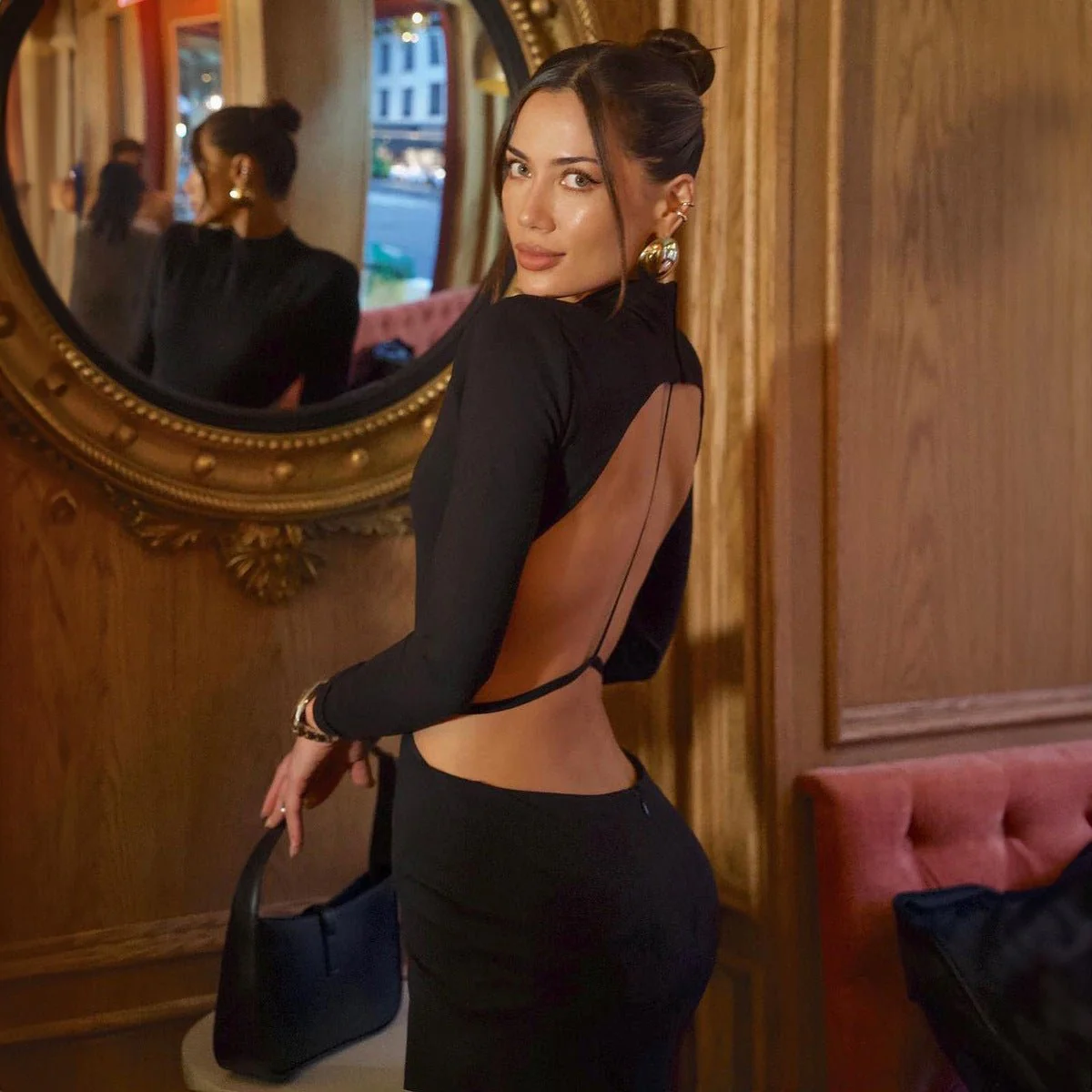The Midnight Seduction | Solid Color Backless Long-Sleeve Bodycon Mini Dress - Image 3