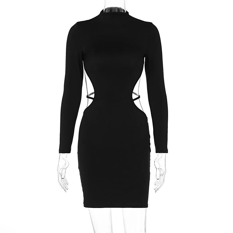 The Midnight Seduction | Solid Color Backless Long-Sleeve Bodycon Mini Dress - Image 6