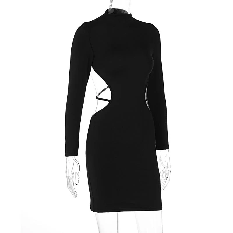 The Midnight Seduction | Solid Color Backless Long-Sleeve Bodycon Mini Dress - Image 7